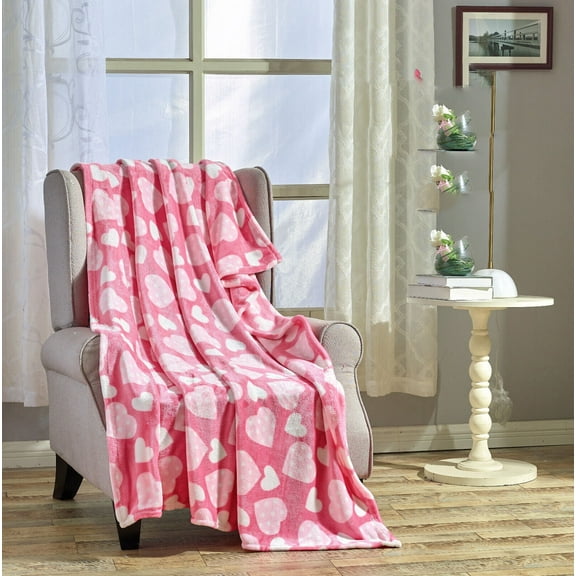 Kate Aurora Valentine's Day Pink Polka Dot Hearts Ultra Soft & Plush Accent Throw Blanket - 50 In W X 60 In. L