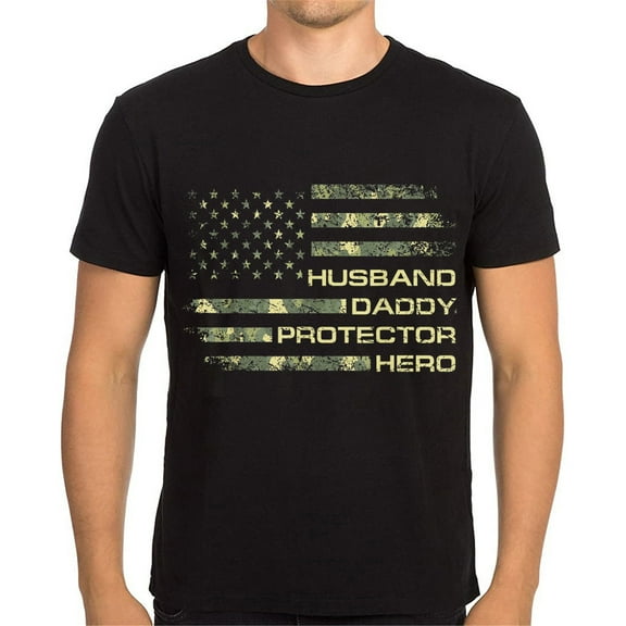 Husband Daddy Protector Hero Shirt Father's Day Men Dad T-Shirt Gift Tops Graphics Casual Crew Neck Shirts Tee Black Small