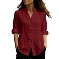thumbnail image 3 of ClodeEU Women's V Neck Long Sleeve Button Down Shirt,Casual Loose Blouse Wine,Women's Plus L, 3 of 8
