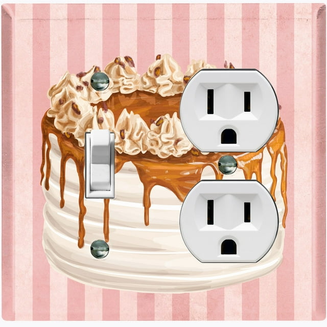 Metal Light Switch Plate Cover Layered Caramel Cake Striped Wallpaper Pink CAK057