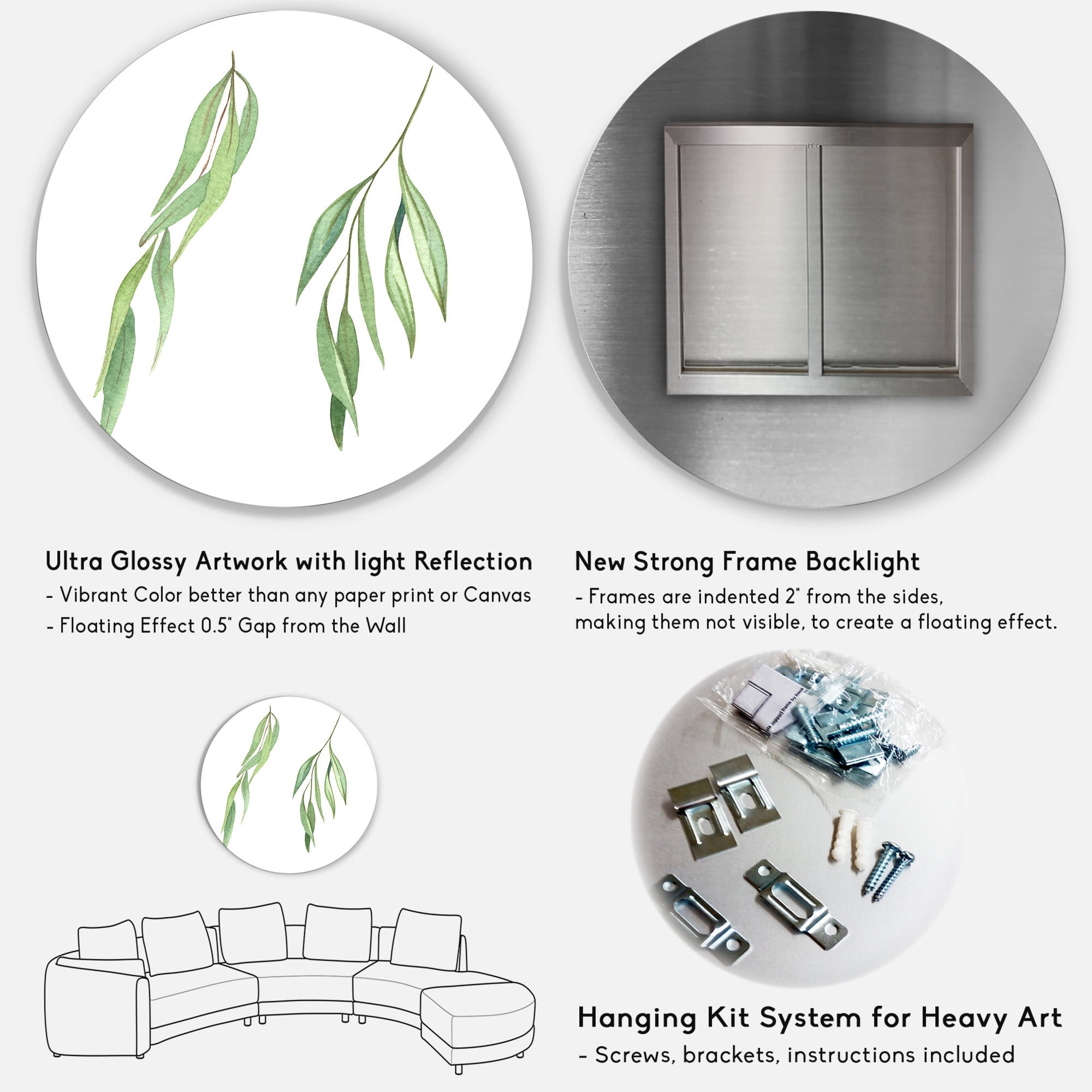Designart 'Two Willow Branches On White' Farmhouse Circle Metal Wall Art 11x11 - Disc of 11