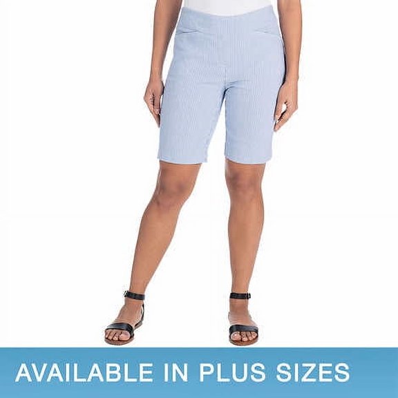Hilary Radley Womens Midweight Bermuda Pull-On Short (Medium, Light Blue Combo)