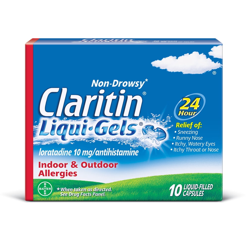 Claritin 24 Hour Non-Drowsy Allergy Relief Liqui-Gels, 10 Mg, 10 Ct ...