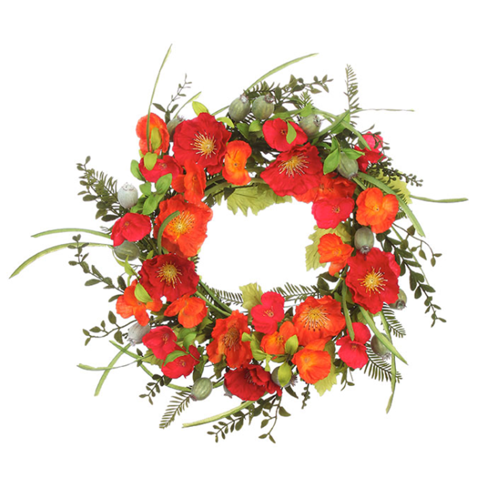 24" Diameter Spring Poppy Wreath for Door Decor - Walmart.com - Walmart.com