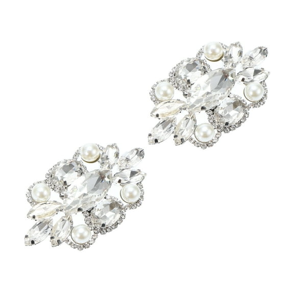 Unique Bargains 2 Pcs Faux Crystal Shoe Buckle Rhinestone Shoe Buckle Shoe Clips for Women 2.56"x1.38" Silver Tone