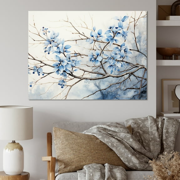 Designart "Blue And Grey Leaves Adorning A Branch" Leaves Wall Decor