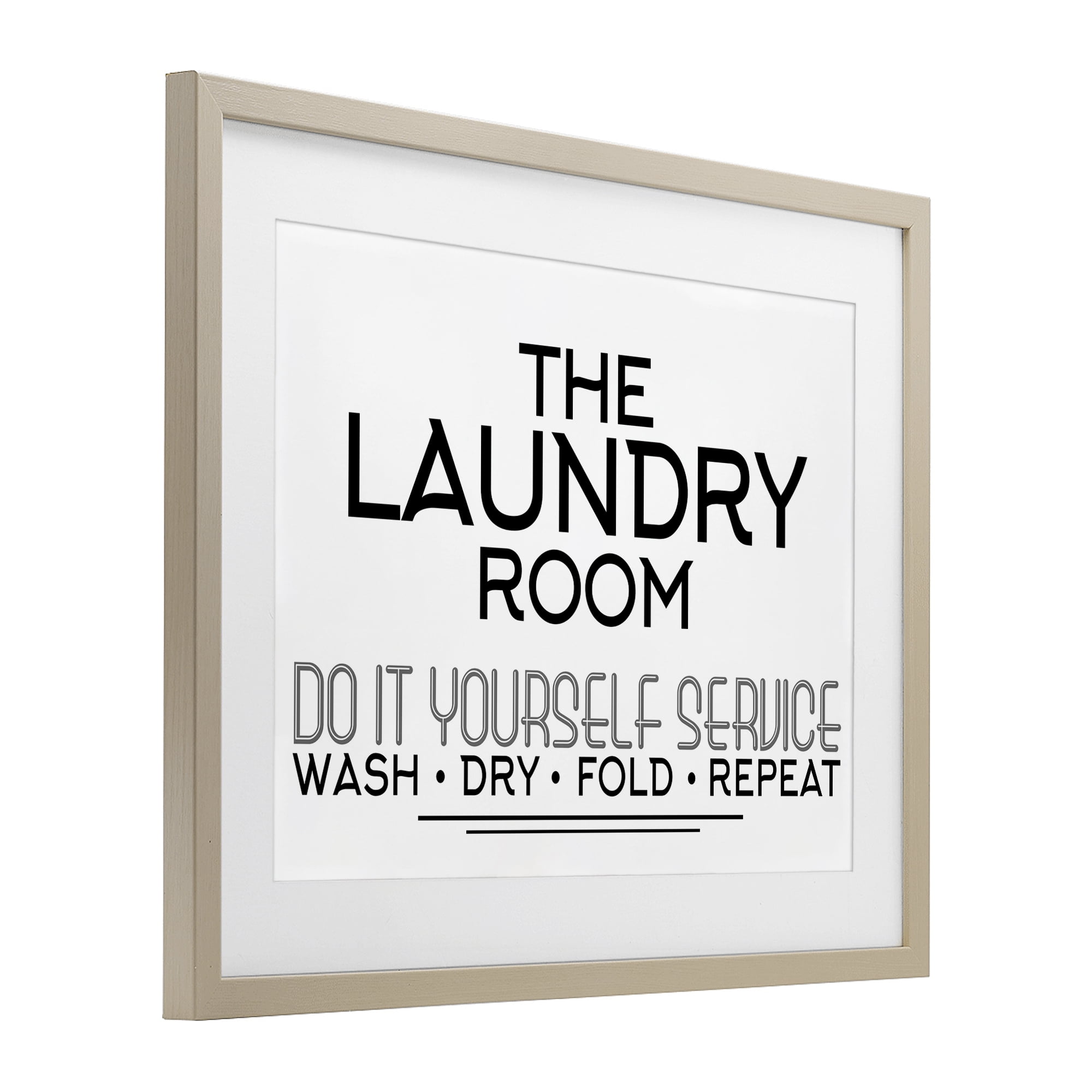 Do It Yourself Laundry Minimal Birch Framed Print Under Glass, design by Kim Allen
