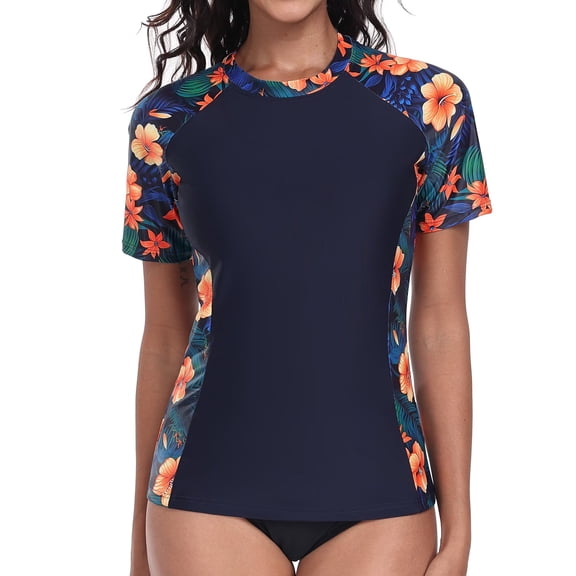 Charmo Women Short Sleeve Swimsuit Tops Sun Protection Rash Guard Quick Dry Swim Shirts UPF 50 