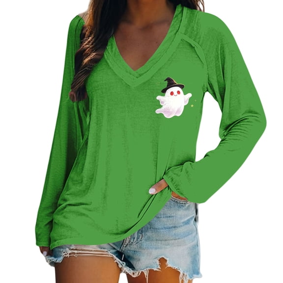 MVRLSH Womens Tops Blouse Casual Halloween Dark Terrifying Fashion Printed Comfortable Tees Loose Fit Blouses Green - XXXL