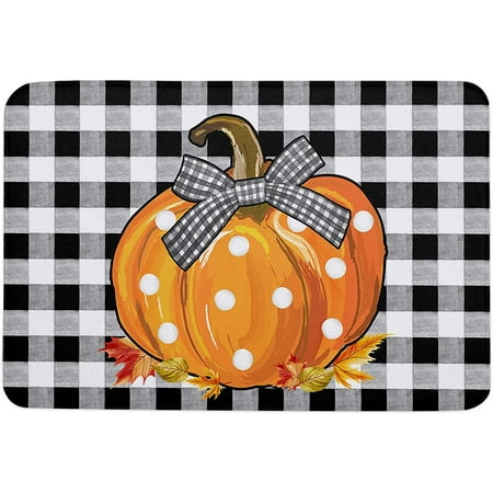 

Thanksgiving Memory Foam Soft Door Mat Indoor Doormatches Absorbent Floor Mat Anti-Skid Welcome Mat for Front Door High Traffic Areas Polka Dot Orange Pumpkin Black Plaid 24x16 Inch