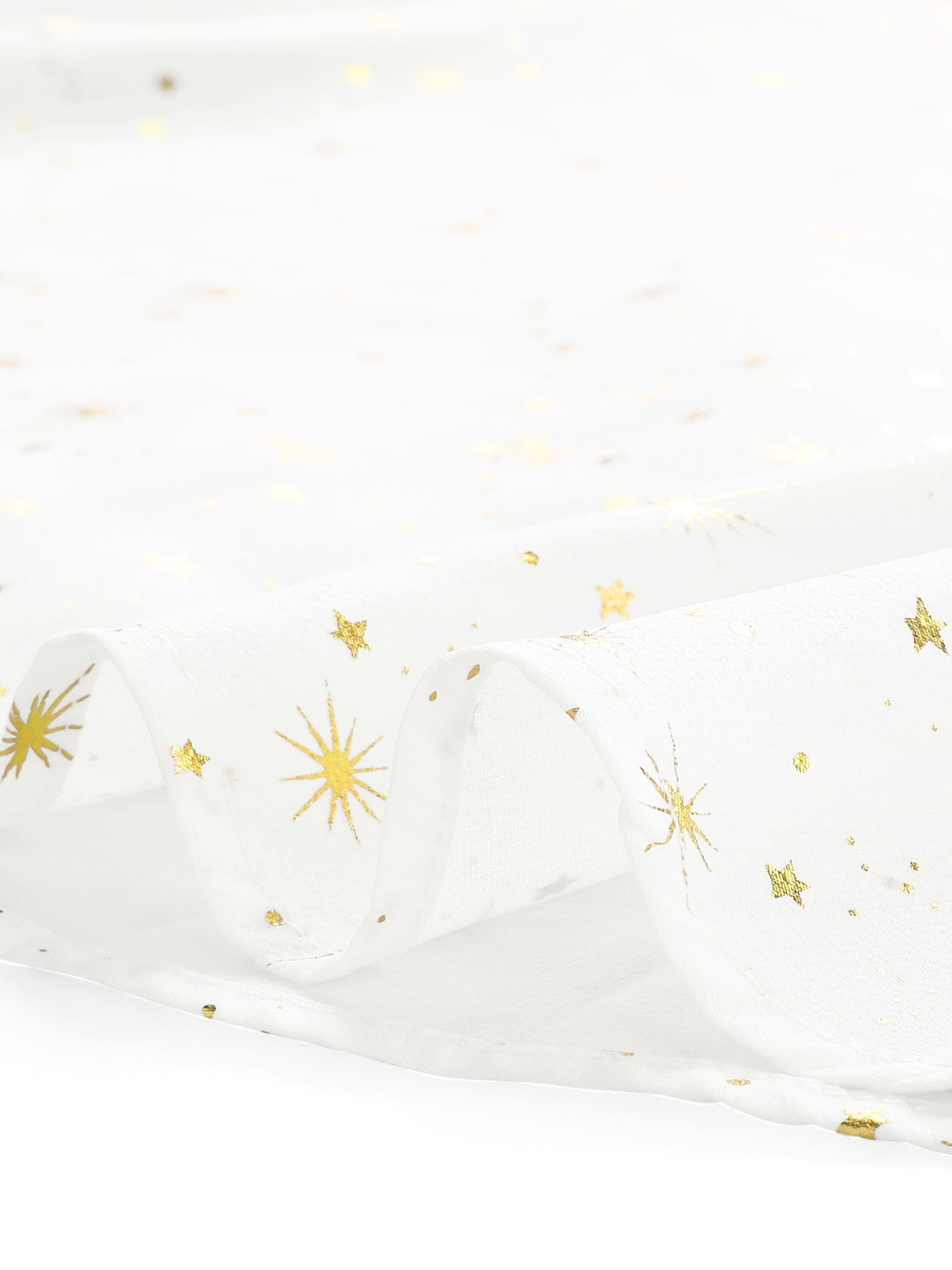 DARING DIVA Stand Collar Metallic Dots Stars Blouse Top L White