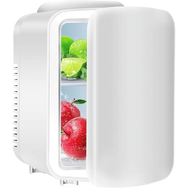 Simple Deluxe Mini-Frigo, Réfrigérateur Portatif Sans Fréon de 4 L/6 Canettes, Refroidisseur et Réchauffeur, Petit Réfrigérateur, Offre un Rangement Compact pour Soins de la Peau, Boissons, Aliments, Cosmétiques, pour Chambre, Bureau, Dortoir, Blanc