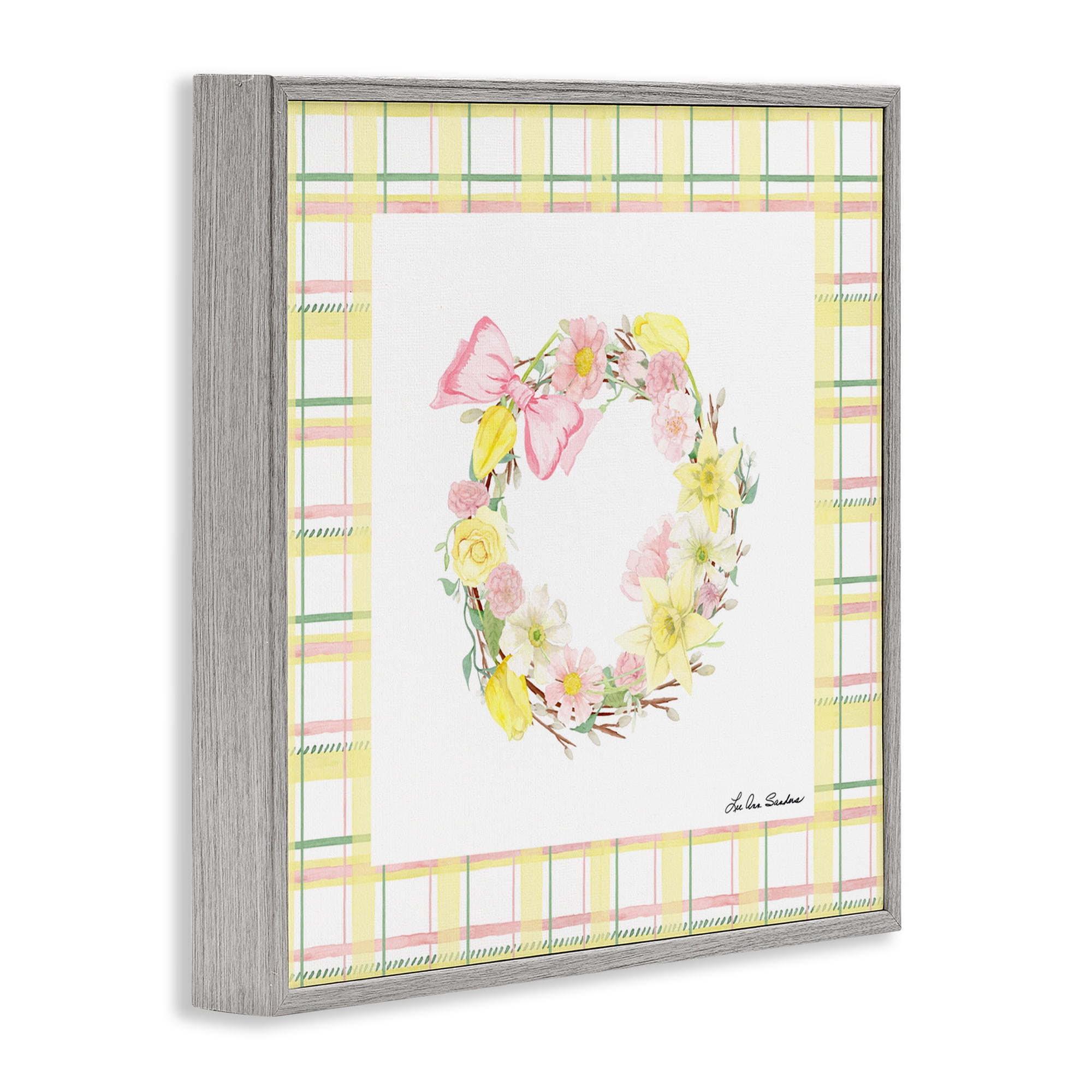 Wreath in Spring Pastels Gray Framed Giclee Art, design by Lee Ann Sanders