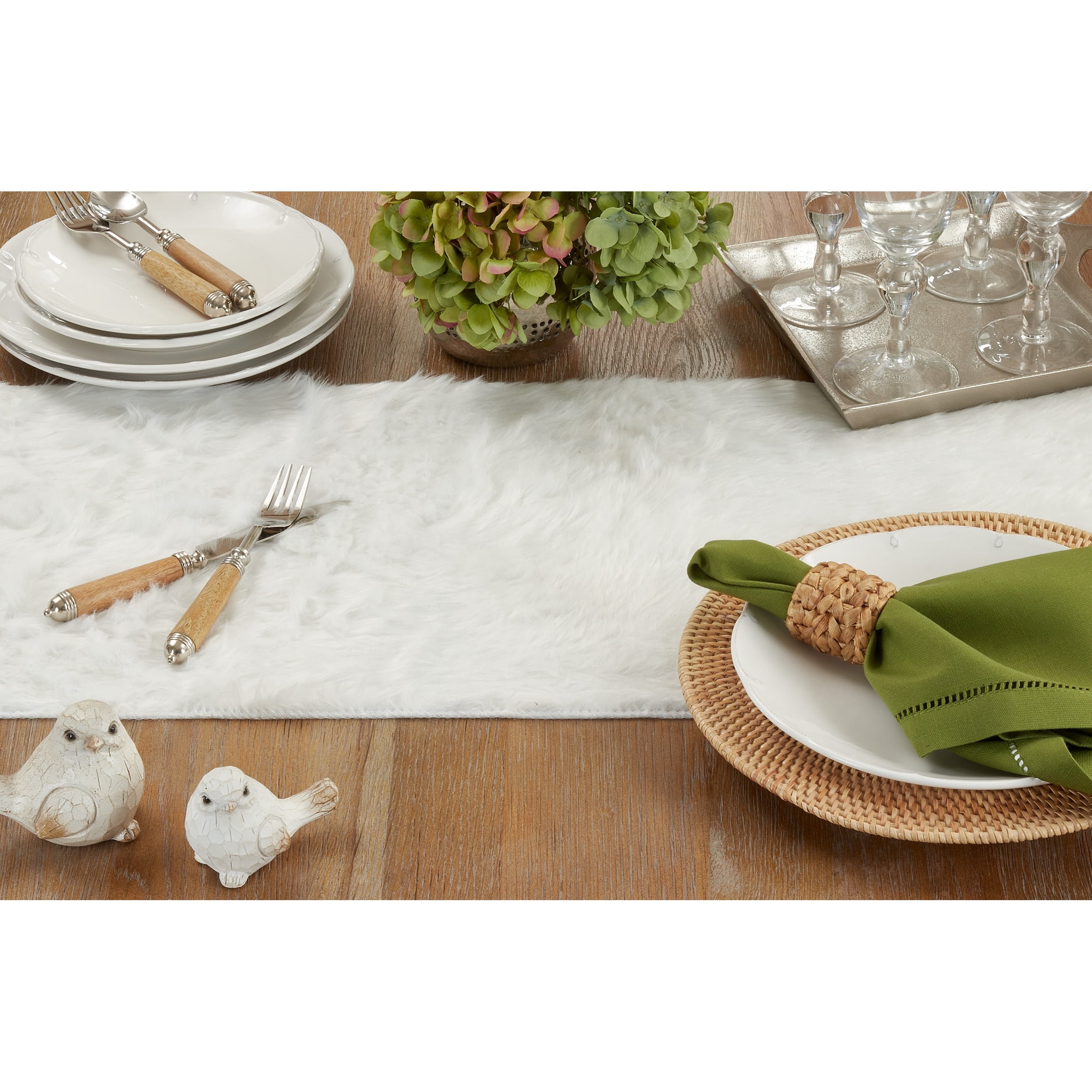 Saro Lifestyle Faux Fur Design Topper Table Runner