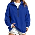thumbnail image 3 of Women Solid Quarter Zip Sweatshirt Sevevn Stand Collar Drop Shoulder Long Sleeve Loose Fit Casual Oversized Pullover Tops For Everyday Loungewear, 3 of 7