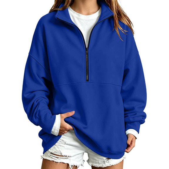Horkkom Quarter Zip Sweatshirt for Women Solid Color Loose Pullover Long Sleeve Tops Casual Tunic Sweatshirt XL