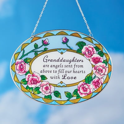 14 Stained Glass Hanging - Beautiful Roses Granddaughter Suncatcher Gift - Stained Glass Colorful Outdoor or Indoor Window Hanging