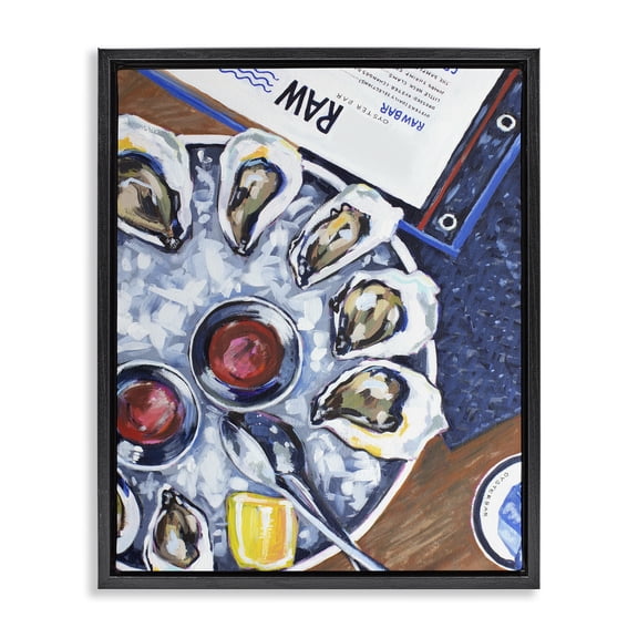 Stupell Industries Coastal Oysters on Ice Black Floating Frame Canvas Art, 17 x 21, by Rachel Nerney