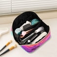 thumbnail image 2 of Iauyy Rhombus Cosmetic Bag with Handle Large Capacity Luxury Twill Travel Makeup Bag ,Pinkish-purple Palm Tree, 2 of 8