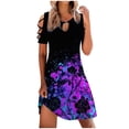 thumbnail image 1 of fartey Robe Tunique à Épaules Dénudées pour Femme, Confortable, Mini-Robe à Imprimé Tournesol, Découpes, Col Ras du Cou, Manches Courtes, Robe d'Été de Vacances, 1 of 5