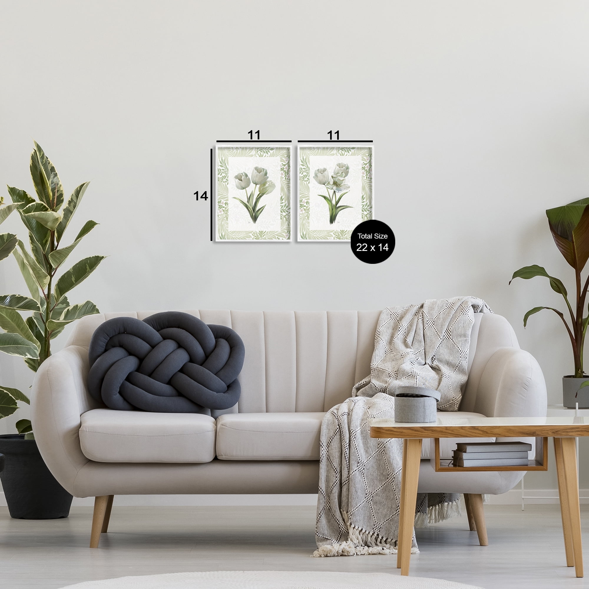 Stupell Industries Soft Green Tulip Trios 2 Piece White Framed Giclee Art Set, design by Nan