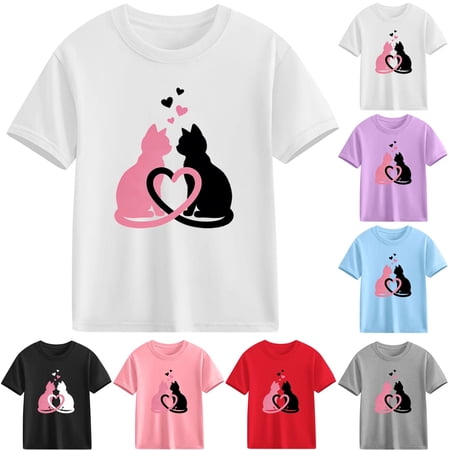 Piuwrlz Girl Graphic Shirts Tops Girls Short T-Shirts Sleeve Cotton Pullover Black Size 7 Years