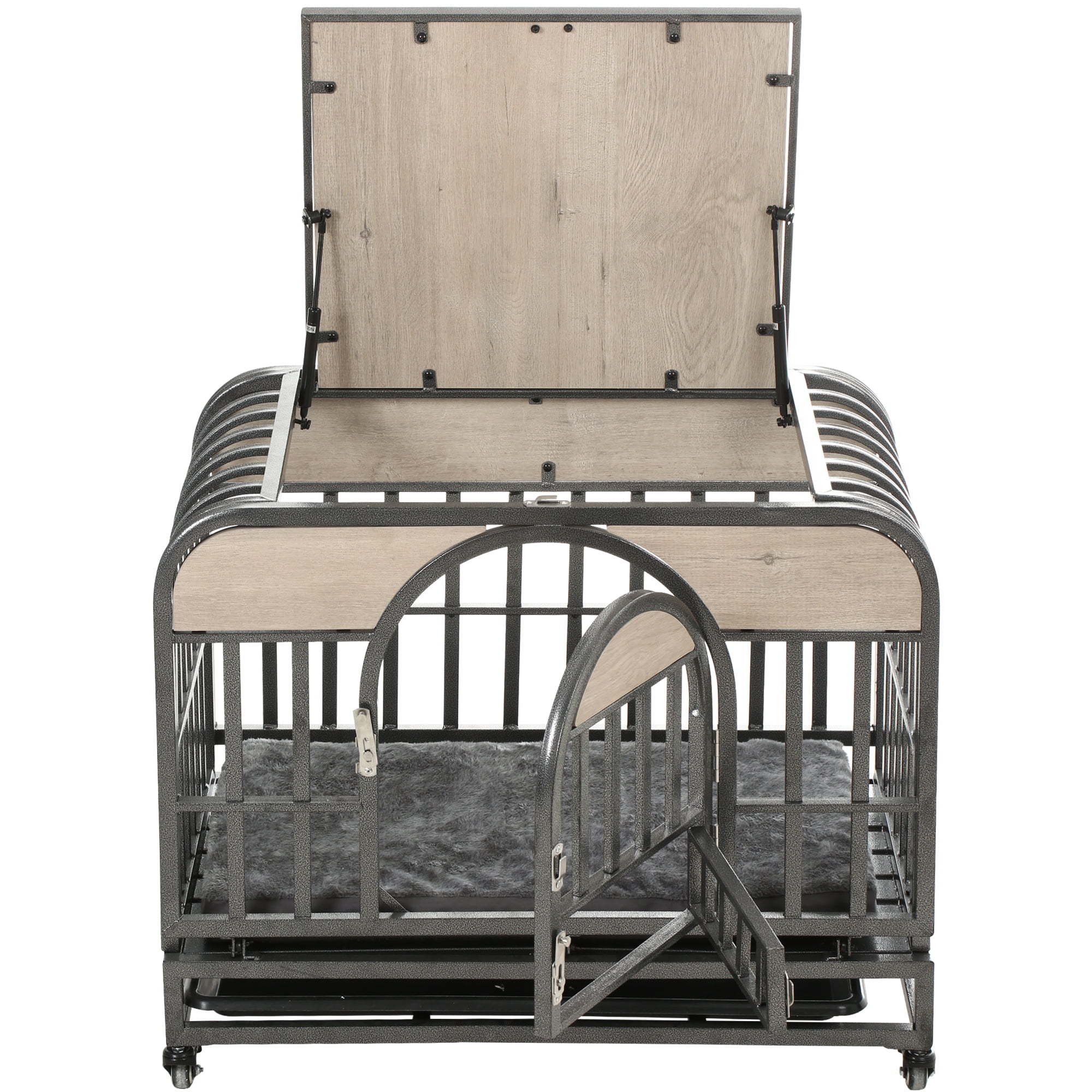 Pefilos 32in Heavy Duty Dog Crate, Furniture Style Dog Cage with Removable Trays and Wheels for High Anxiety Dogs, Gray Pefilos 32in Heavy Duty Dog Crate, Furniture Style Dog Cage with Removable Trays and Wheels for High Anxiety Dogs, Gray