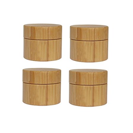 4PCS 5ML/5g/0.17oz Empty Refillable Eco Bamboo Shell PP Inner Cream Jars Bottles Container Sample Storage With Screw Cap for Cosmetic Lip Balm Creams Lotion Eye Cream Sample Packing Ointments