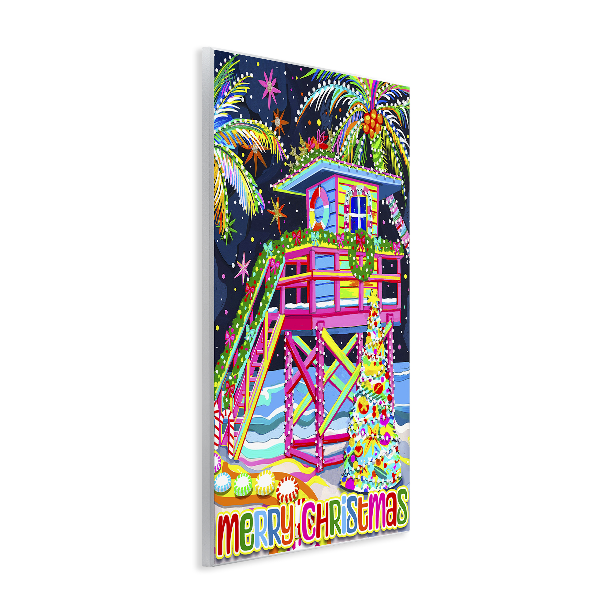 Stupell Industries Whimsical Seaside Christmas Holiday Painting Unframed Art Prints Wall Art, 13 x 19