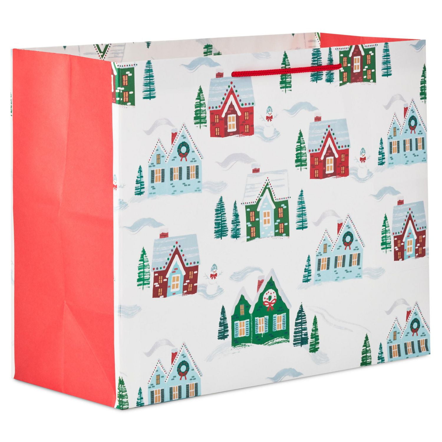 Grand sac-cadeau Hallmark de Noël – Format horizontal (Maisons enneigées)
