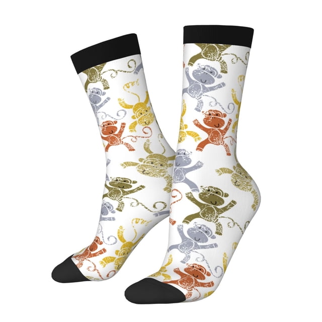 Wukai Chaussettes Mi-Mollet Imprimé Singe Dessin Animé, Design Impression 3D Chaussettes Adultes, Chaussettes de Sport Haute Élasticité Respirantes, Adaptées pour Quotidien, Unisexe