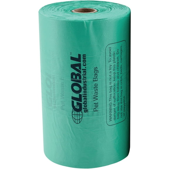 Global Industrial Pet Waste Plastic Bags With Tie-Handles Green 400 Bags/Roll