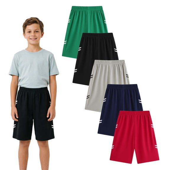 HuaAngel Boys Athletic Shorts 5 Pack Breathable Quick Dry Basketball Shorts with Elastic Waist for Youth Boys Size 6-14