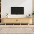 thumbnail image 1 of Oval TV Stand with 2 Drawers & Sliding Doors - Natural Wood Media Console, 1 of 17