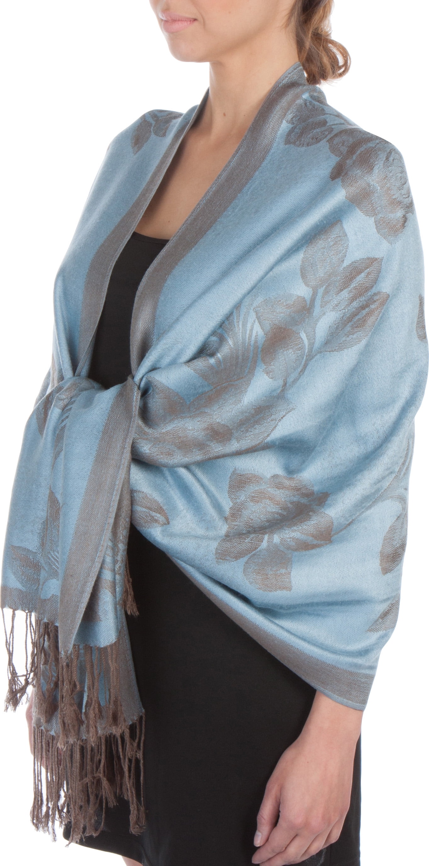 100% Pure Wool Woman's Pashmina Scarf Soft Wrap Stole rose prink in grey blue 