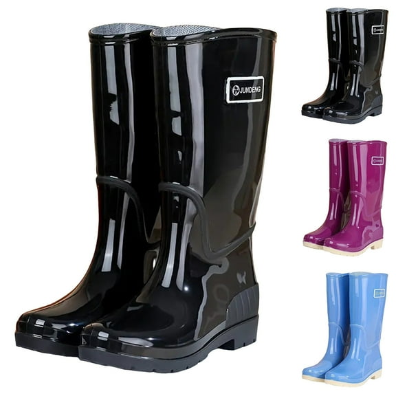Modisza Women's Tall Rain Boots Waterproof Wide Calf Knee High Garden Shoes Rubber Non Slip Seamless Outdoor Rainboots Black 5.5
