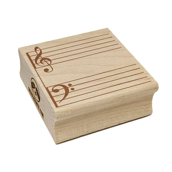 Music Staff Treble and Bass Clef Square Rubber Stamp Stamping Scrapbooking Crafting - Small 1.25in
