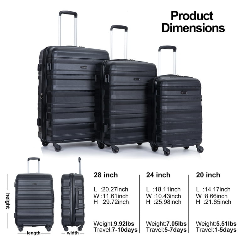 Tripcomp 3 Piece Hardside Luggage Set 21 25 29 Lightweight 4 Wheeled Expandable Black Walmart