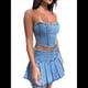 thumbnail image 3 of Conjunto de Dos Piezas de Jeans para Mujer, Top Corto Sin Mangas con Hombros Descubiertos y Falda Plisada de Mezclilla Azul XL, 3 of 9