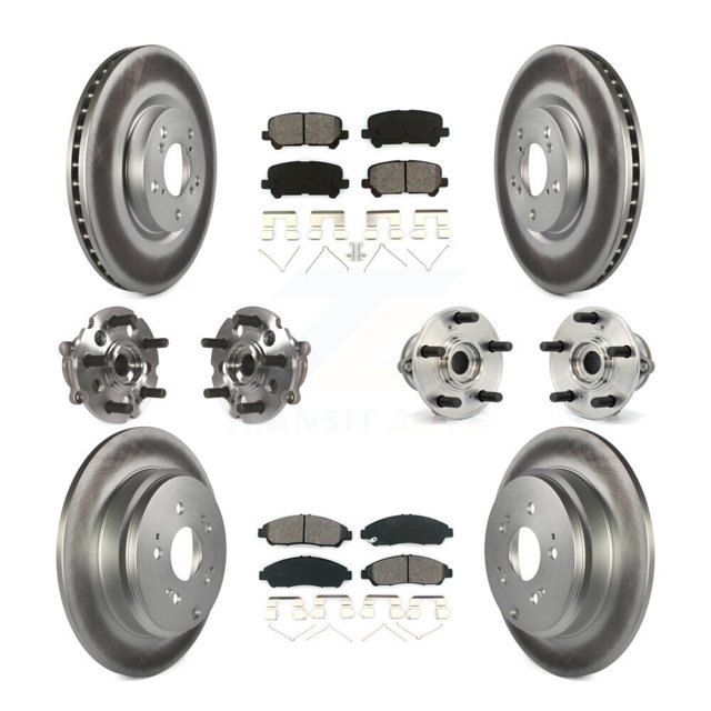Transit Auto Front Rear Hub Bearings Assembly Coated Disc Brake Rotors and Semi-Metallic Pads Kit (10Pc) for Car Honda Pilot Acura MDX ZDX - Left Right Side (Driver Passenger) KBB-112100