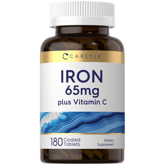 Iron Supplement 65 mg with Vitamin C | 180 Tablets | 300mg of Vitamin C | For Men and Women | by Carlyle