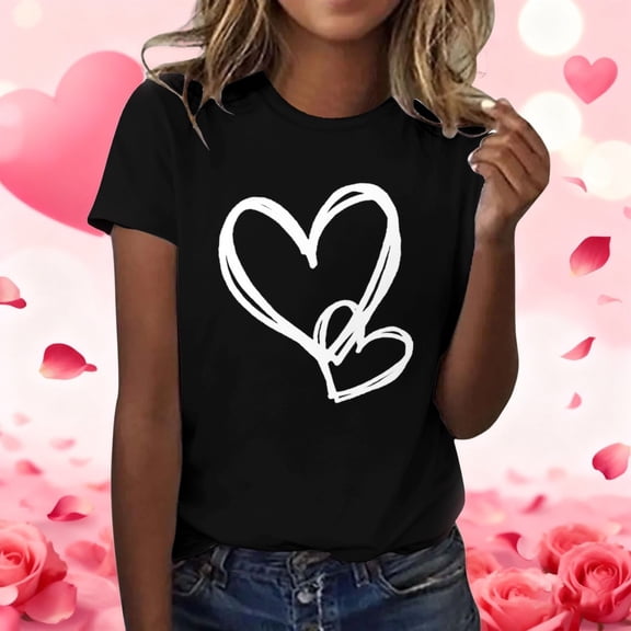 BILIKEYU Women's Fashionable Casual Valentine's Day Printed T Shirt, Womens T Shirts, Valentines Day Shirt, Womens Tops Trendy