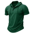 thumbnail image 3 of Defitshape Men's Cotton Hooded Tshirt Summer Top Cool T Shirt Soft Short Sleeve Hoodie Fashion Casual Henley Shirt with Hood Slim Fit Tee Green Small, 3 of 5