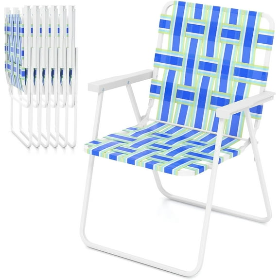 S AFSTAR Beach Chair Set of 6, Portable Folding Lawn Chairs Webbing with Webbed Seat & Back, Lightweight Foldable Heavy Duty Camping Chairs 330 lbs for Outside/Outdoor, Patio, Pool, Garden, Yard