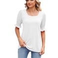 thumbnail image 1 of Gibobby Playera de Manga Corta Casual Suave Verano sólido cuello cuadrado princesa manga corta manga suelta camiseta mujer Top(Blanco,G), 1 of 4