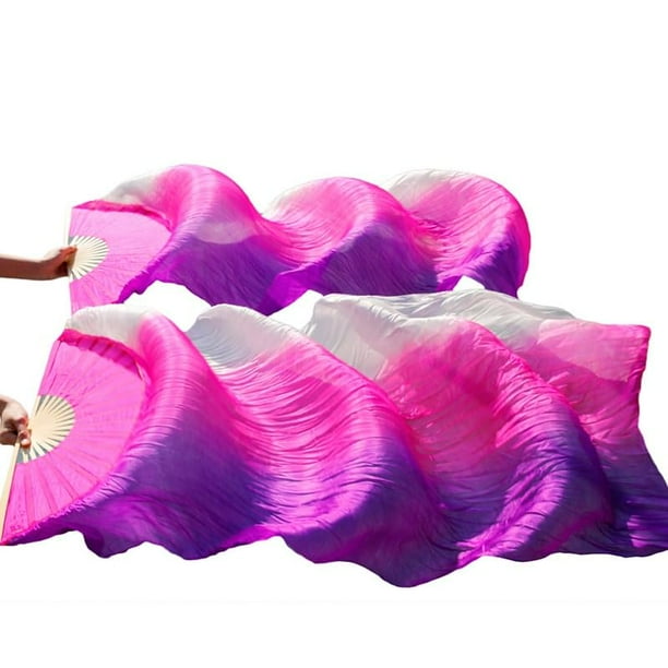 Abanico para danza del vientre WJPUUS de seda artificial, blanco degradado, morado