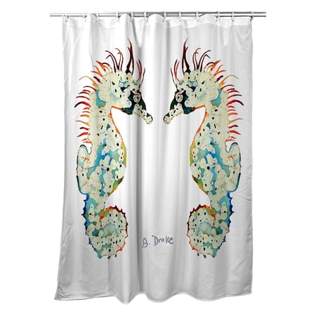 Betsy Drake Betsy s Seahorses White Shower Curtain
