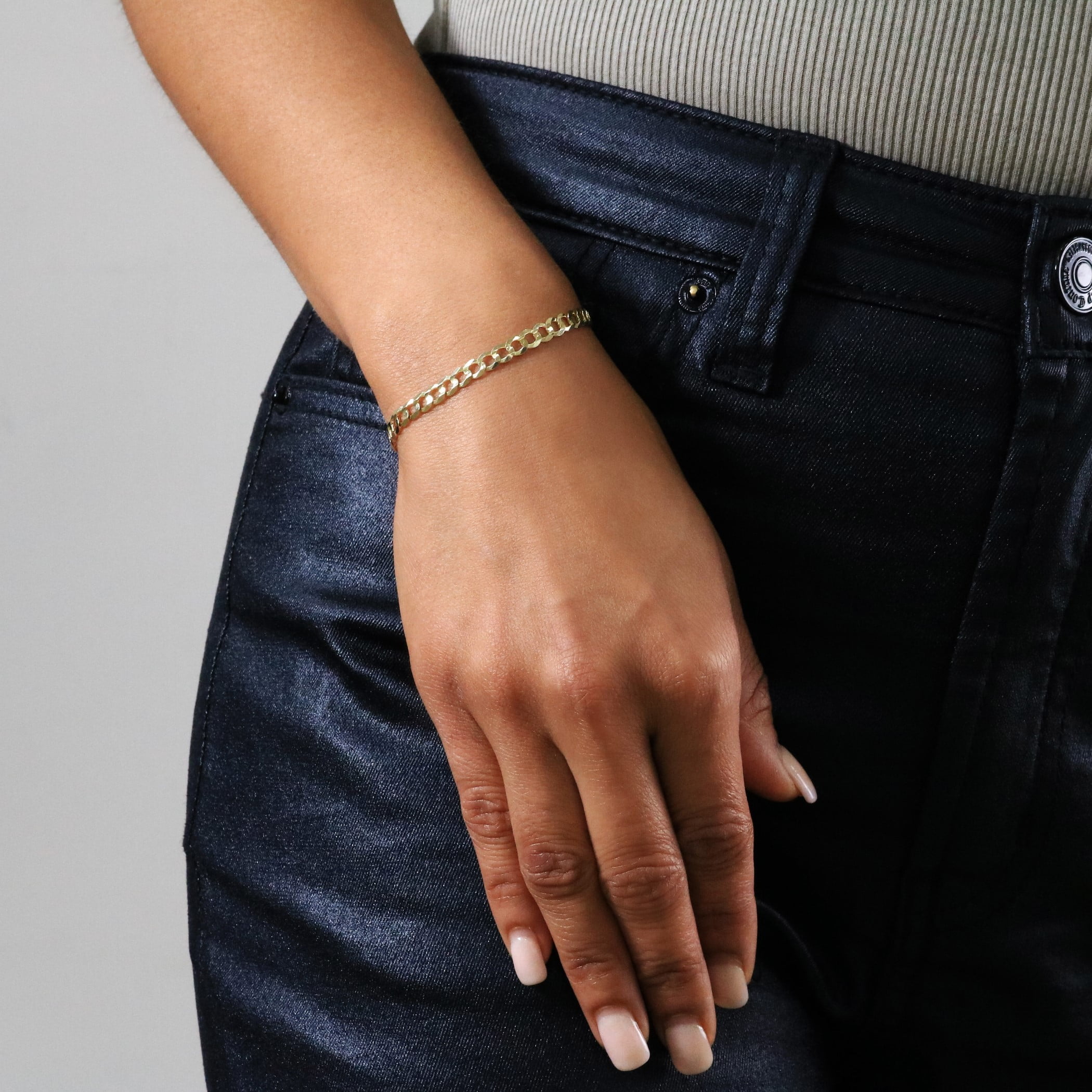 Nuragold 14k Real Yellow Gold Solid Cuban Curb Link 4mm Chain Bracelet (7"-9") Italian Jewelry for Men & Women