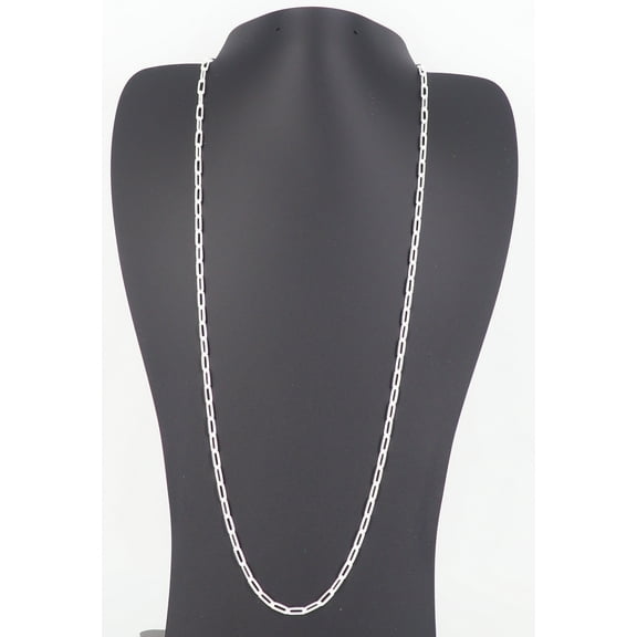 Solid 925 Sterling Silver Paperclip Necklace Paper Clip Chain Italy 3mm Wide, 24 Inch Long