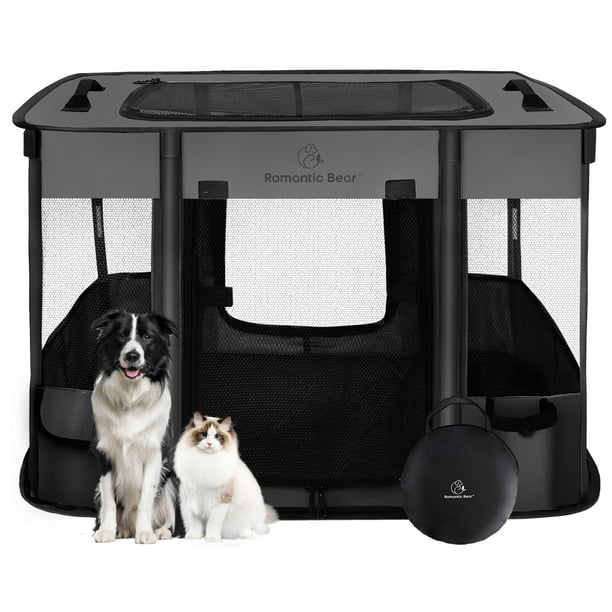 Corral para perros Oso Romántico plegable con cubierta de sombra para mascotas pequeñas